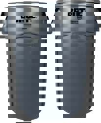 Vented Round Brute Container, 55 gal, Plastic, Gray